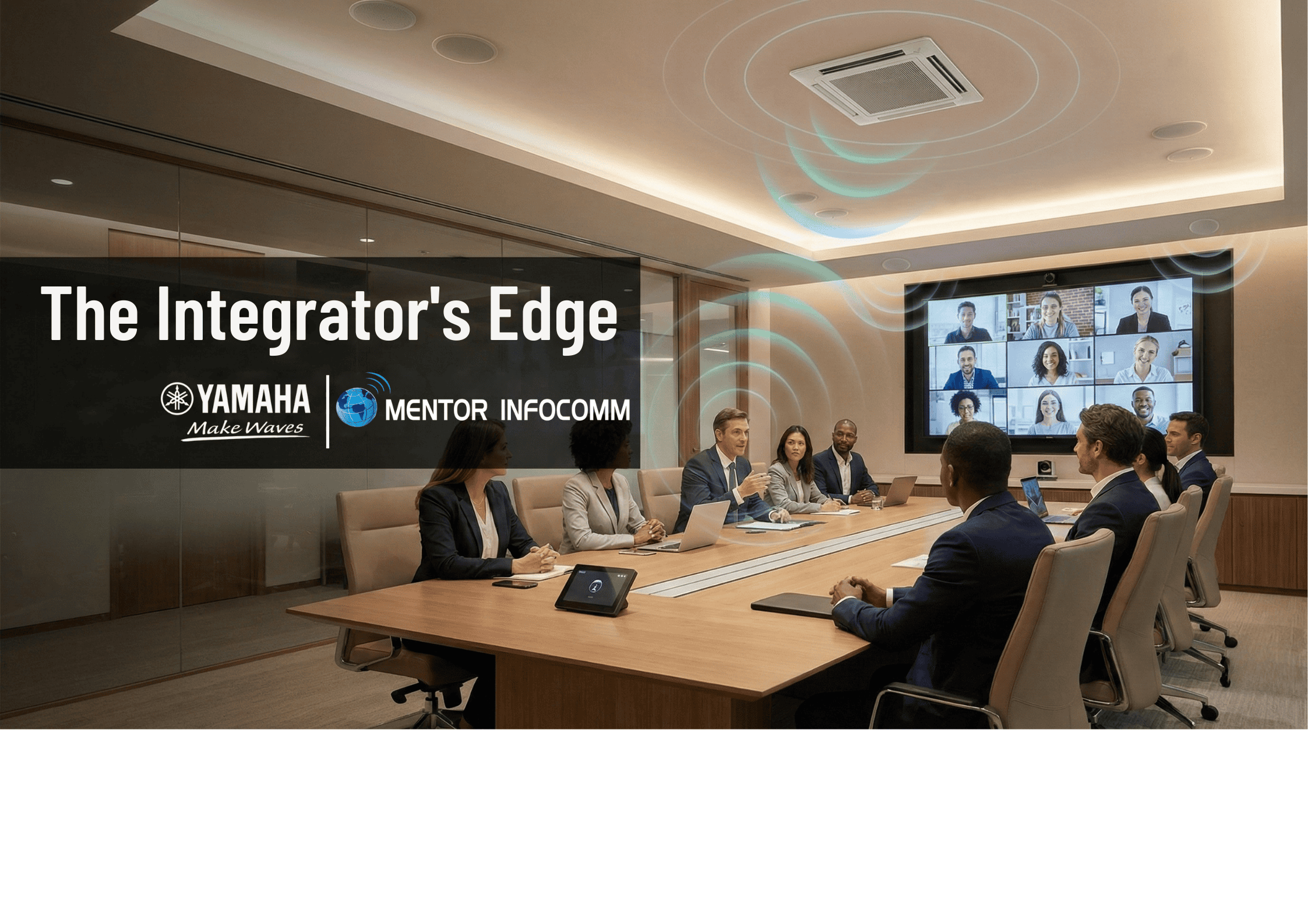 Conference room with Yamaha-powered AV system for hybrid meetings